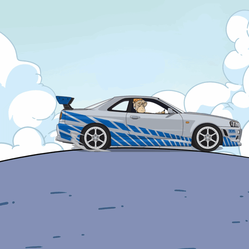 A Cartoon Drawing Of A Sports Car With A License Plate That Says ' Rkc ' GIF
