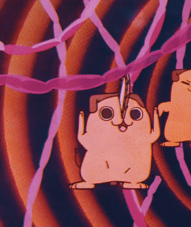 A Cartoon Drawing Of A Squirrel With A Key Chain On Its Head GIF