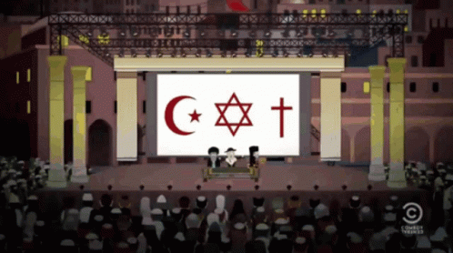 A Cartoon Drawing Of A Stage With A Sign That Says ' Comedy Central ' On It GIF