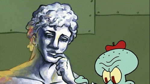A Cartoon Drawing Of A Statue Of A Man With His Hand On His Chin GIF