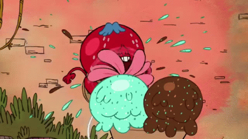 A Cartoon Drawing Of A Strawberry With A Flower On It GIF