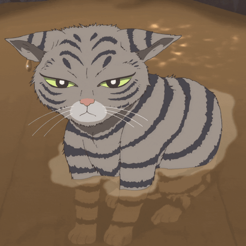 A Cartoon Drawing Of A Striped Cat With A Sad Look On Its Face GIF