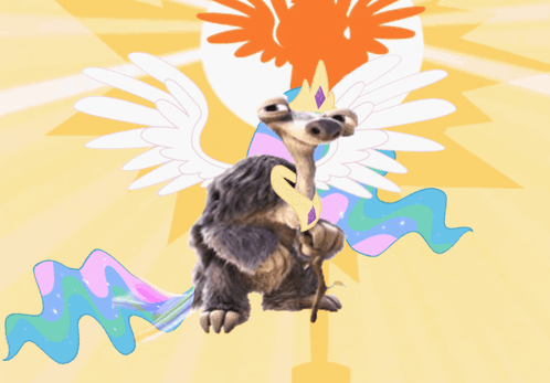 A Cartoon Drawing Of A Stuffed Animal With Wings And A Crown On Its Head GIF