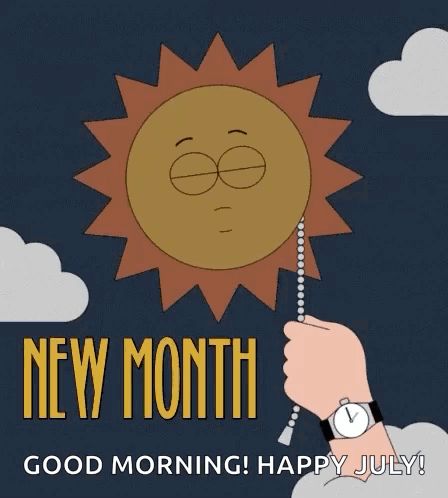 A Cartoon Drawing Of A Sun With A Face And The Words New Month GIF