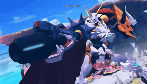 A Cartoon Drawing Of A Supreme Cannon With A Blue Sky Behind It GIF