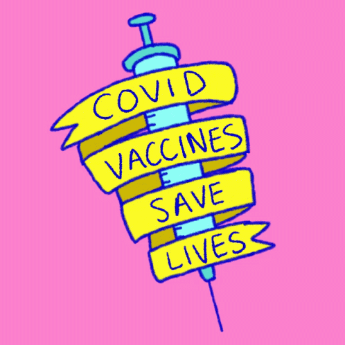 A Cartoon Drawing Of A Syringe With Covid Vaccines Save Lives Written On It GIF