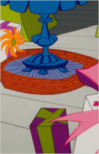 A Cartoon Drawing Of A Table With Gifts And A Lamp GIF