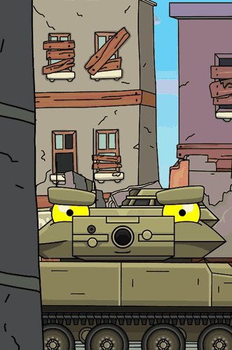 A Cartoon Drawing Of A Tank With A Yellow Eye GIF