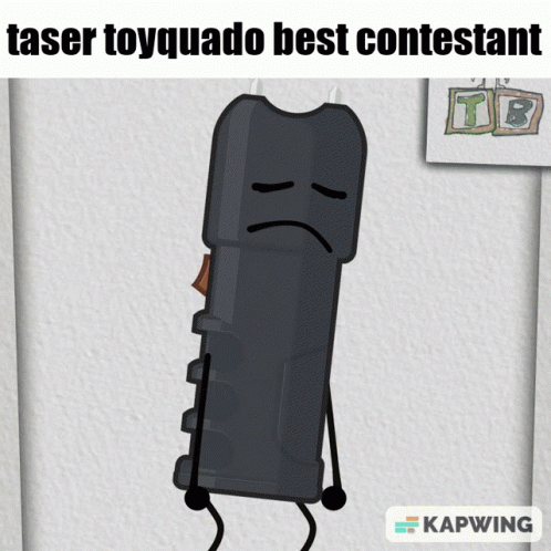 A Cartoon Drawing Of A Taser With A Sad Face On It GIF