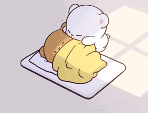 A Cartoon Drawing Of A Teddy Bear Laying On A Bed GIF