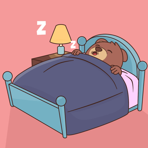 A Cartoon Drawing Of A Teddy Bear Sleeping In A Bed With The Letter N Above It GIF