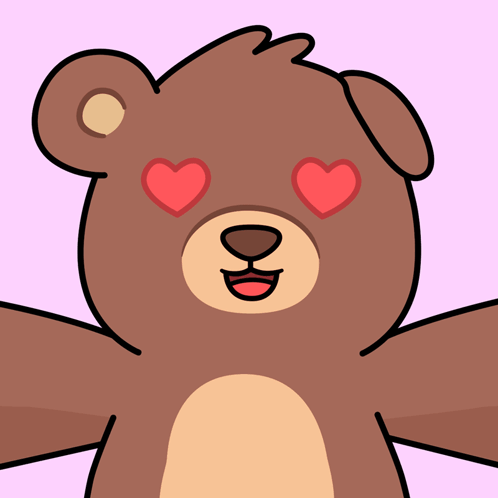 A Cartoon Drawing Of A Teddy Bear With Hearts In His Eyes GIF