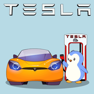 A Cartoon Drawing Of A Tesla Car And Penguin GIF