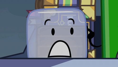 A Cartoon Drawing Of A Toaster With A Face On It GIF
