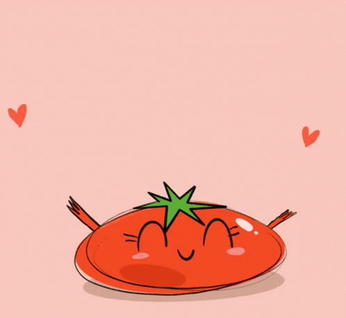 A Cartoon Drawing Of A Tomato With A Face And Hearts Around It GIF