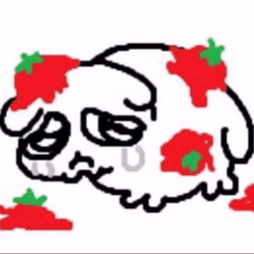 A Cartoon Drawing Of A Tomato With Strawberries On It 'S Face . GIF