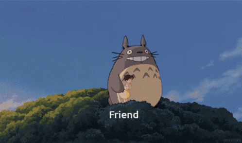 Totoro And Bus With Friend Text GIF