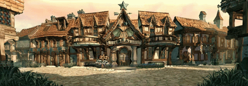 A Cartoon Drawing Of A Town With A Star On Top GIF
