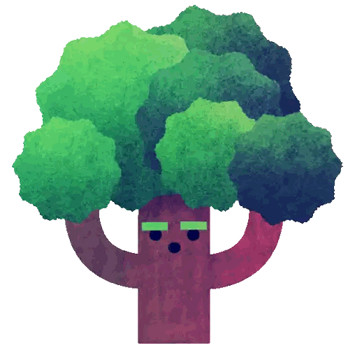 a cartoon drawing of a tree with arms and a face