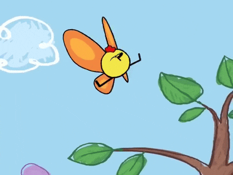 A Cartoon Drawing Of A Tree With Flowers And A Butterfly On Top GIF
