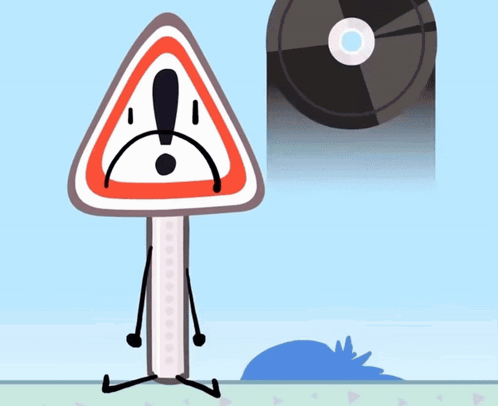 A Cartoon Drawing Of A Triangle With An Exclamation Point On It GIF