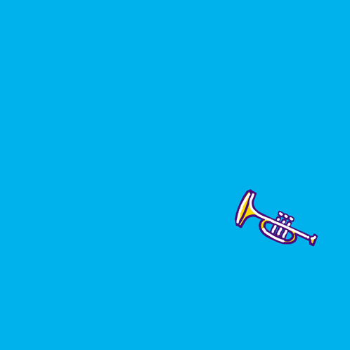 A Cartoon Drawing Of A Trumpet With A Cross In The Background GIF
