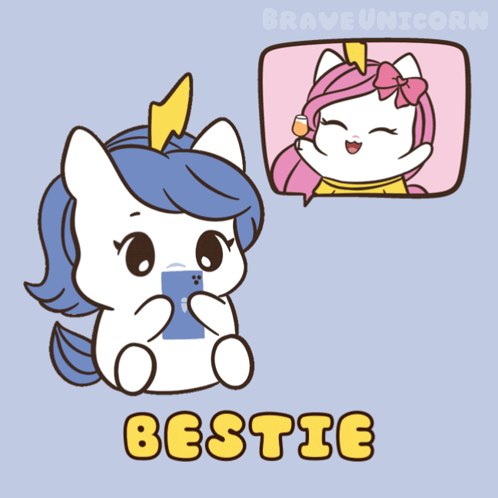 A Cartoon Drawing Of A Unicorn With The Word Bestie On The Bottom GIF