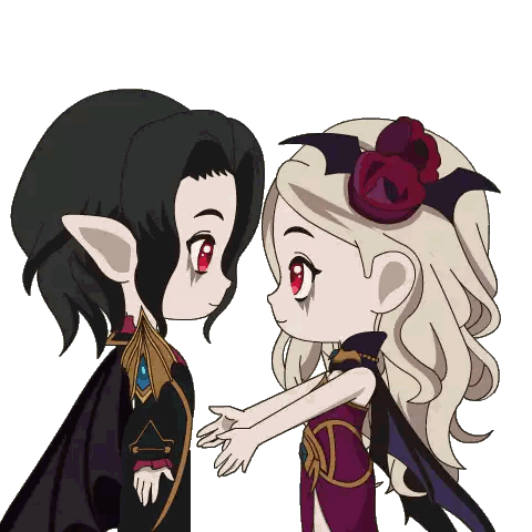 a cartoon drawing of a vampire and a fairy holding hands