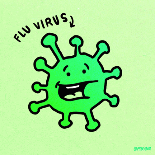 A Cartoon Drawing Of A Virus With The Words Flu Virus Written Below It GIF