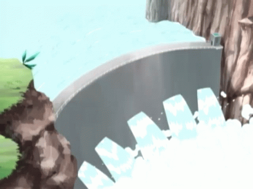 A Cartoon Drawing Of A Waterfall Coming Down A Cliff GIF