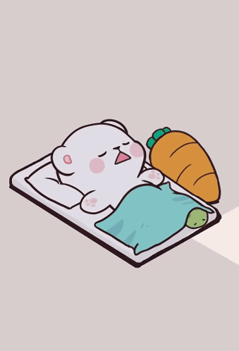 A Cartoon Drawing Of A White Bear Laying On A Bed GIF