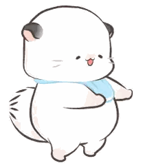 a cartoon drawing of a white cat wearing a blue scarf .