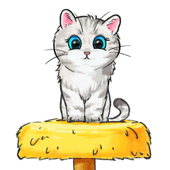 A Cartoon Drawing Of A White Cat With Blue Eyes On A Pink Background GIF