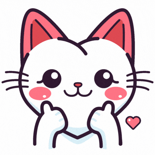 A Cartoon Drawing Of A White Cat With Pink Ears And A Heart Behind It GIF