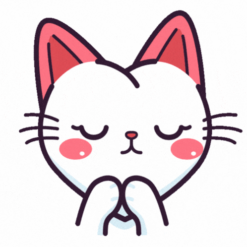 A Cartoon Drawing Of A White Cat With Pink Ears And Closed Eyes GIF