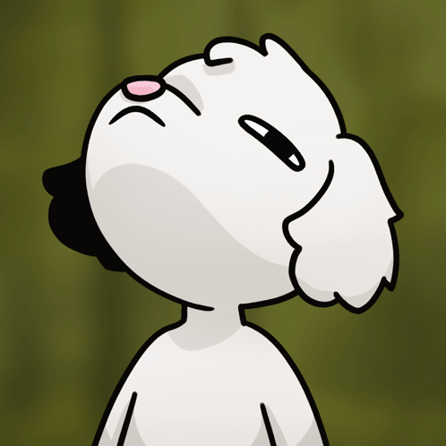 A Cartoon Drawing Of A White Dog Looking Up At The Sky GIF