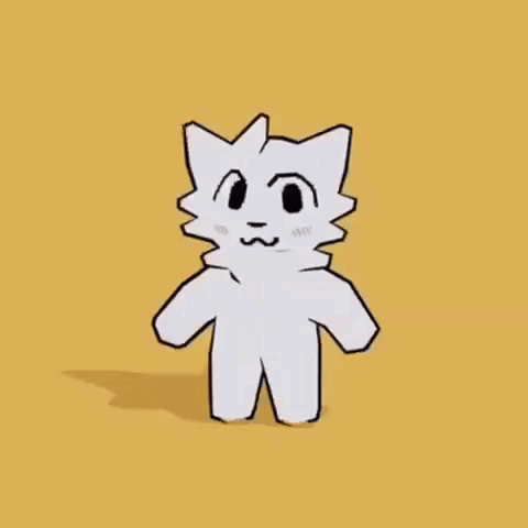 A Cartoon Drawing Of A White Furry Animal With A Red Cube On Its Head . GIF