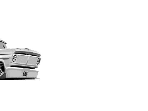a cartoon drawing of a white truck with the license plate g&t
