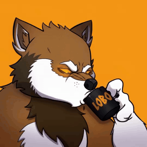 a cartoon drawing of a wolf drinking from a lobo cup