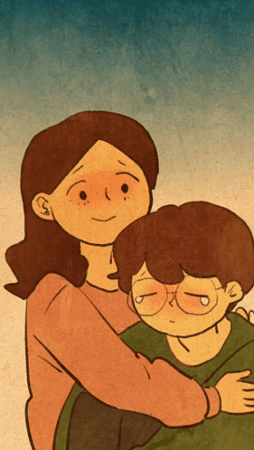 A Cartoon Drawing Of A Woman Holding A Boy Who Is Crying GIF