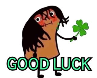 A Cartoon Drawing Of A Woman Holding A Clover And The Words Good Luck Below Her GIF