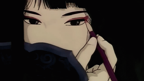 A Cartoon Drawing Of A Woman Holding A Purple Brush GIF