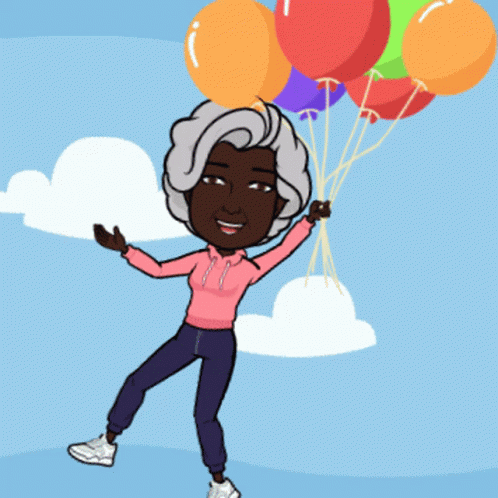 A Cartoon Drawing Of A Woman Holding Balloons GIF