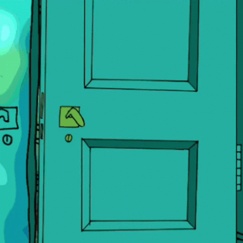 A Cartoon Drawing Of A Woman Peeking Through A Door With The Letter G On It GIF
