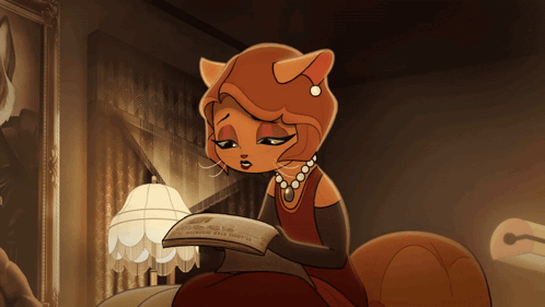 A Cartoon Drawing Of A Woman Reading A Book Titled " I Love You Madame " GIF