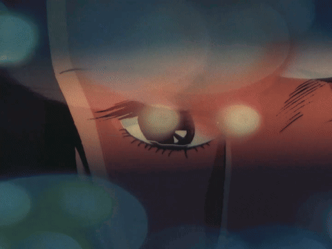 A Cartoon Drawing Of A Woman 'S Eye With A Blue Background GIF