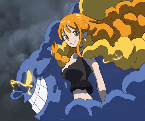 A Cartoon Drawing Of A Woman Standing Next To A Blue Monster GIF