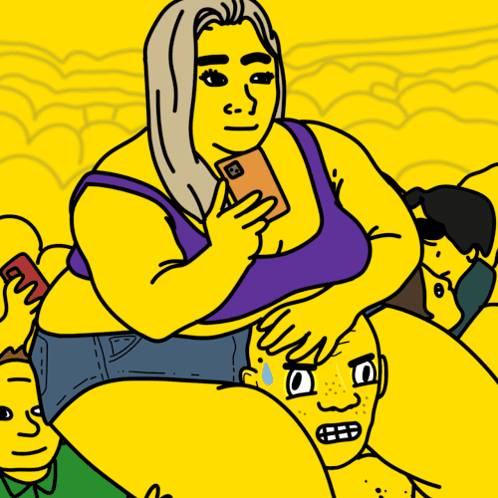A Cartoon Drawing Of A Woman Taking A Picture Of Herself GIF