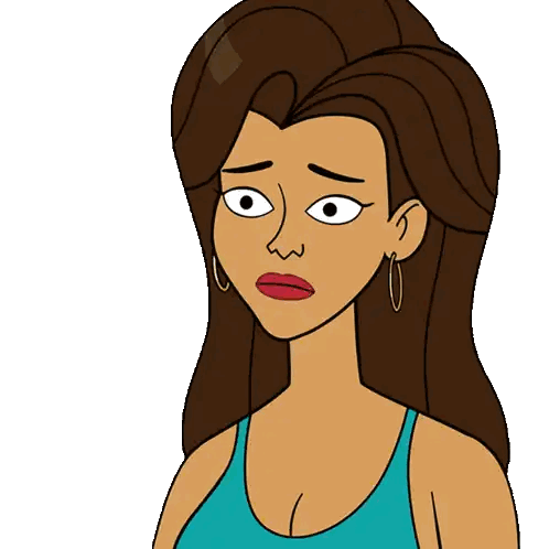 a cartoon drawing of a woman wearing a blue tank top