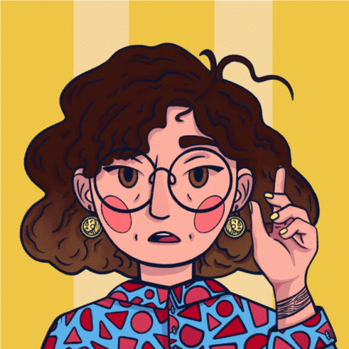 A Cartoon Drawing Of A Woman Wearing Glasses And Earrings GIF